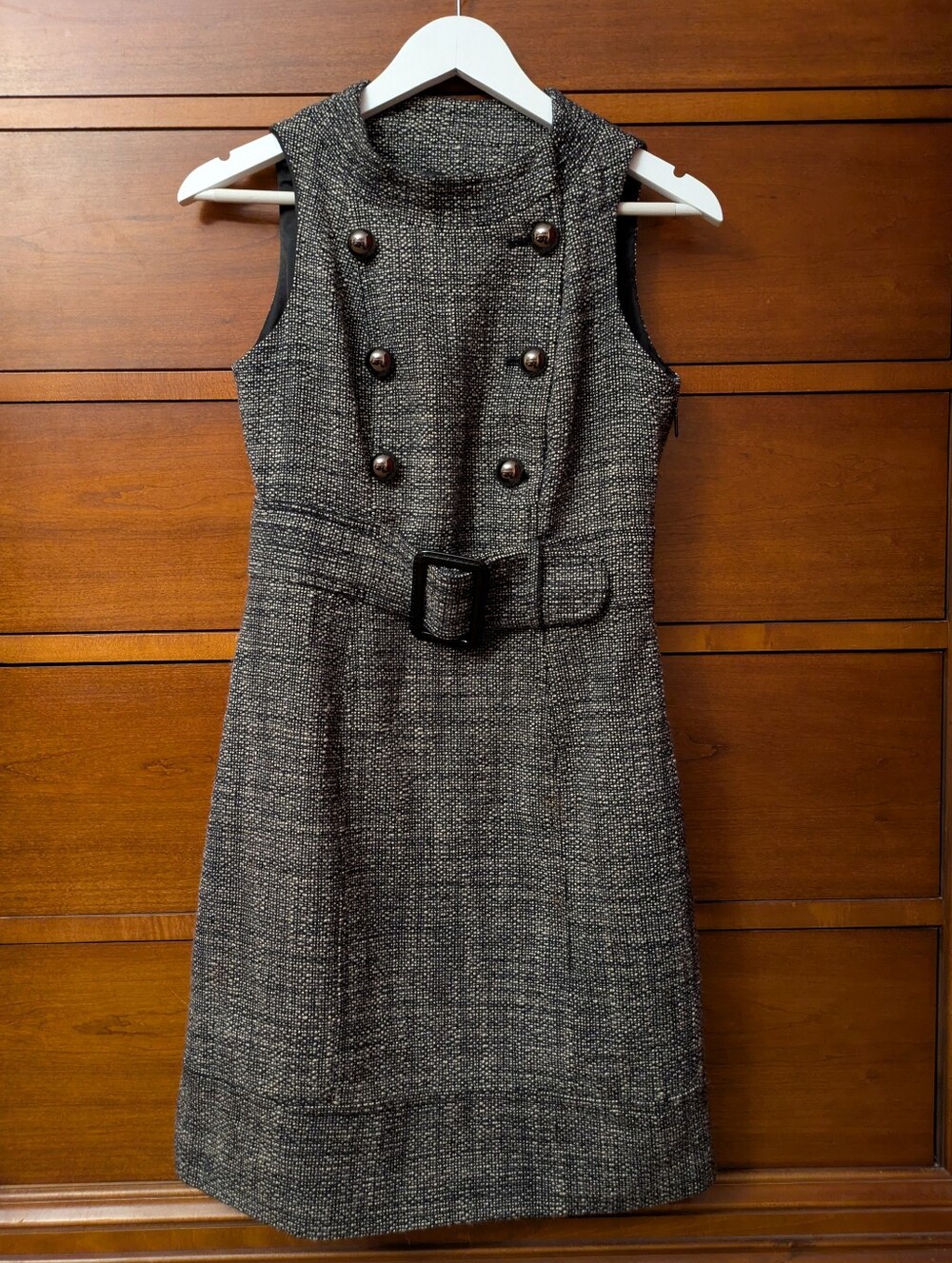 Club Monaco Wool-Blend Tweed Belted Dress – Gray/Black